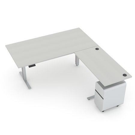 Quantum Sit-Stand Desk Series 6'x7' L-Shaped Adjustable Electric Sit-Stand Desk with filling cabinet in White, mfgd Board Work Top CY-QNT_L36-6x7-WALLY